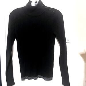 Lilla P black turtleneck sweater Womens S silver glitter trim ribbed soft